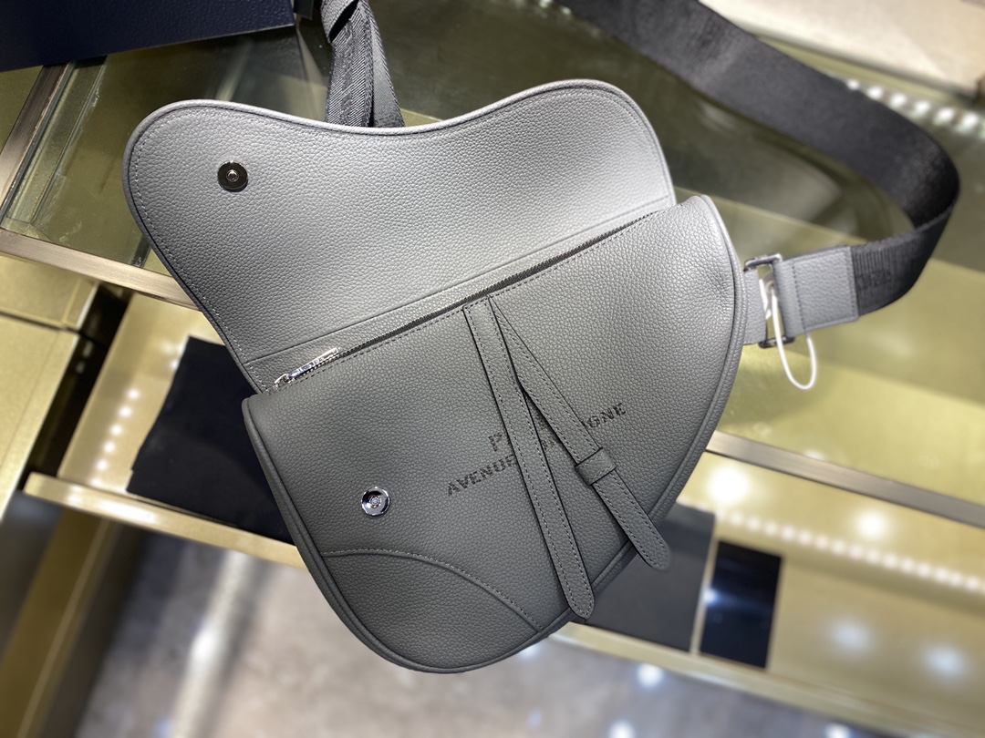 SADDLE BAG, Dark Gray Grained Calfskin with 'Christian Dior Atelier' Signature, DIOR