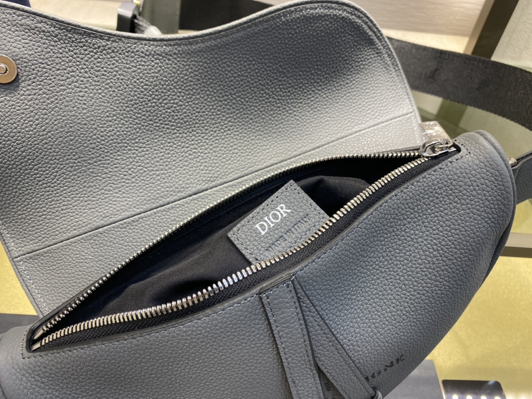 SADDLE BAG, Dark Gray Grained Calfskin with 'Christian Dior Atelier' Signature, DIOR