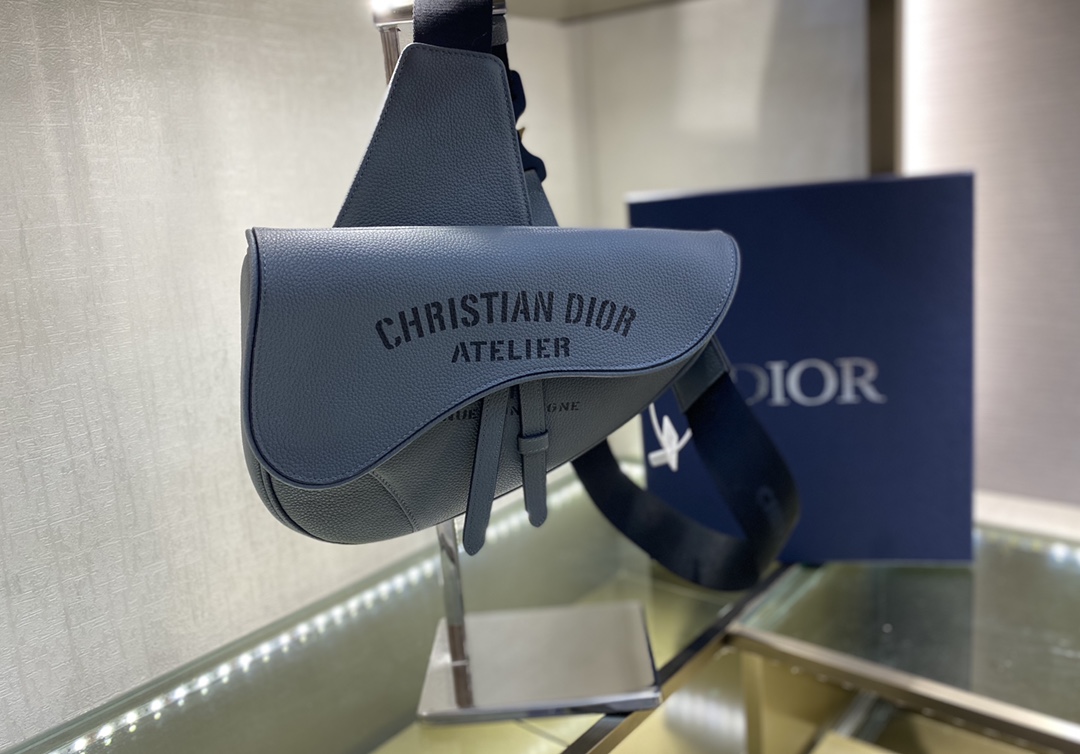 SADDLE BAG, Dark Gray Grained Calfskin with 'Christian Dior Atelier' Signature, DIOR