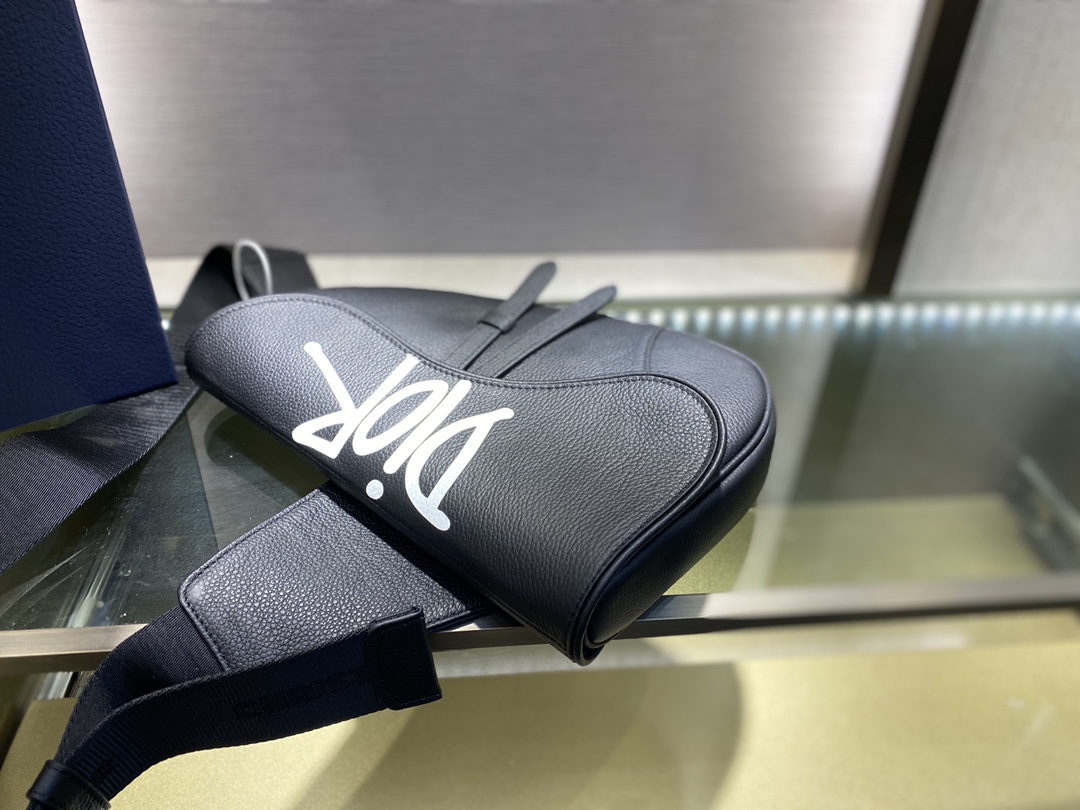 SADDLE BAG, Black Grained Calfskin with DIOR AND SHAWN Signature, DIOR