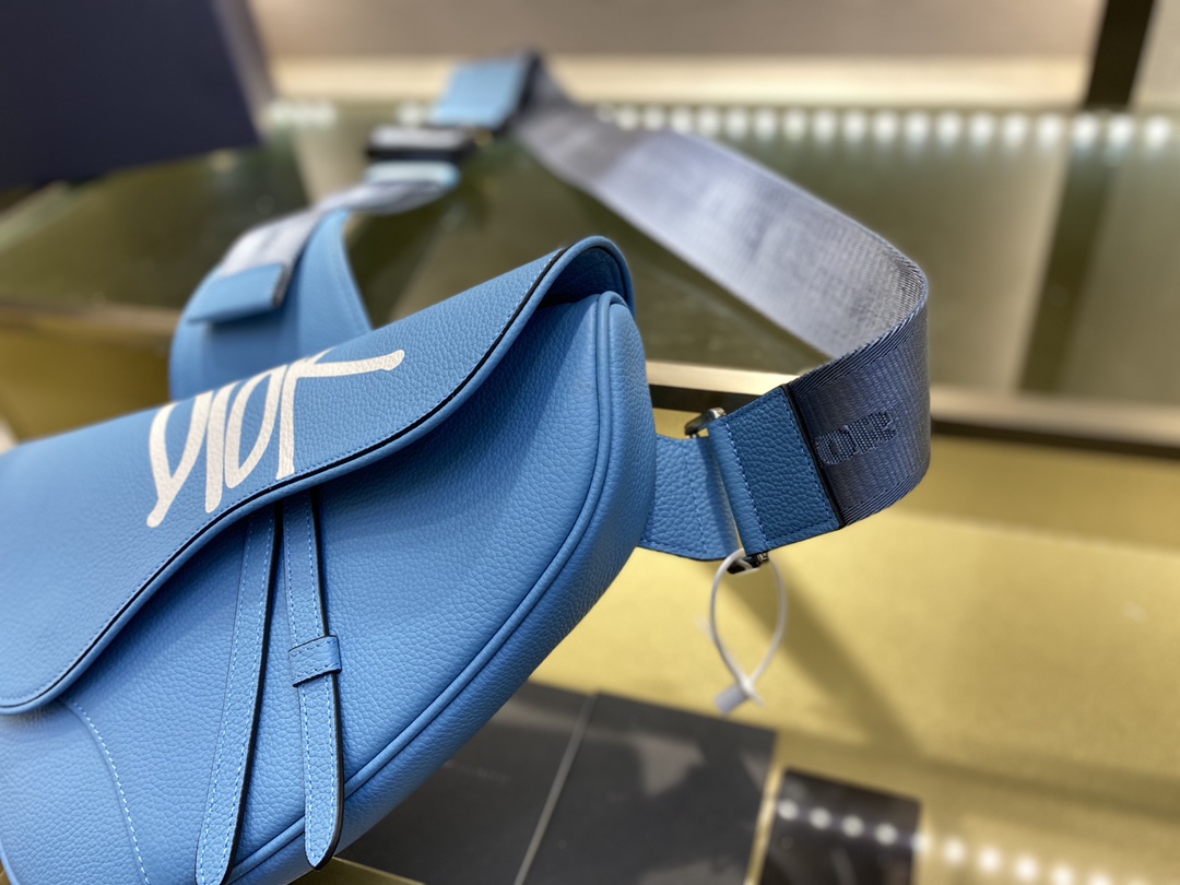 SADDLE BAG, Blue Grained Calfskin with DIOR AND SHAWN Signature, DIOR