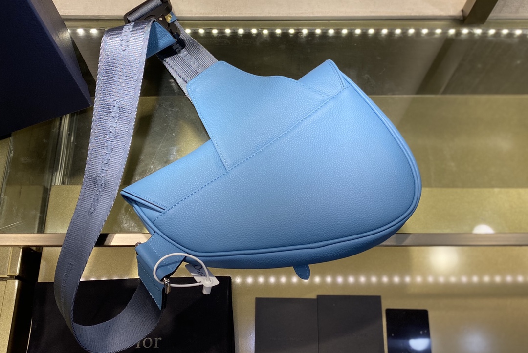 SADDLE BAG, Blue Grained Calfskin with DIOR AND SHAWN Signature, DIOR