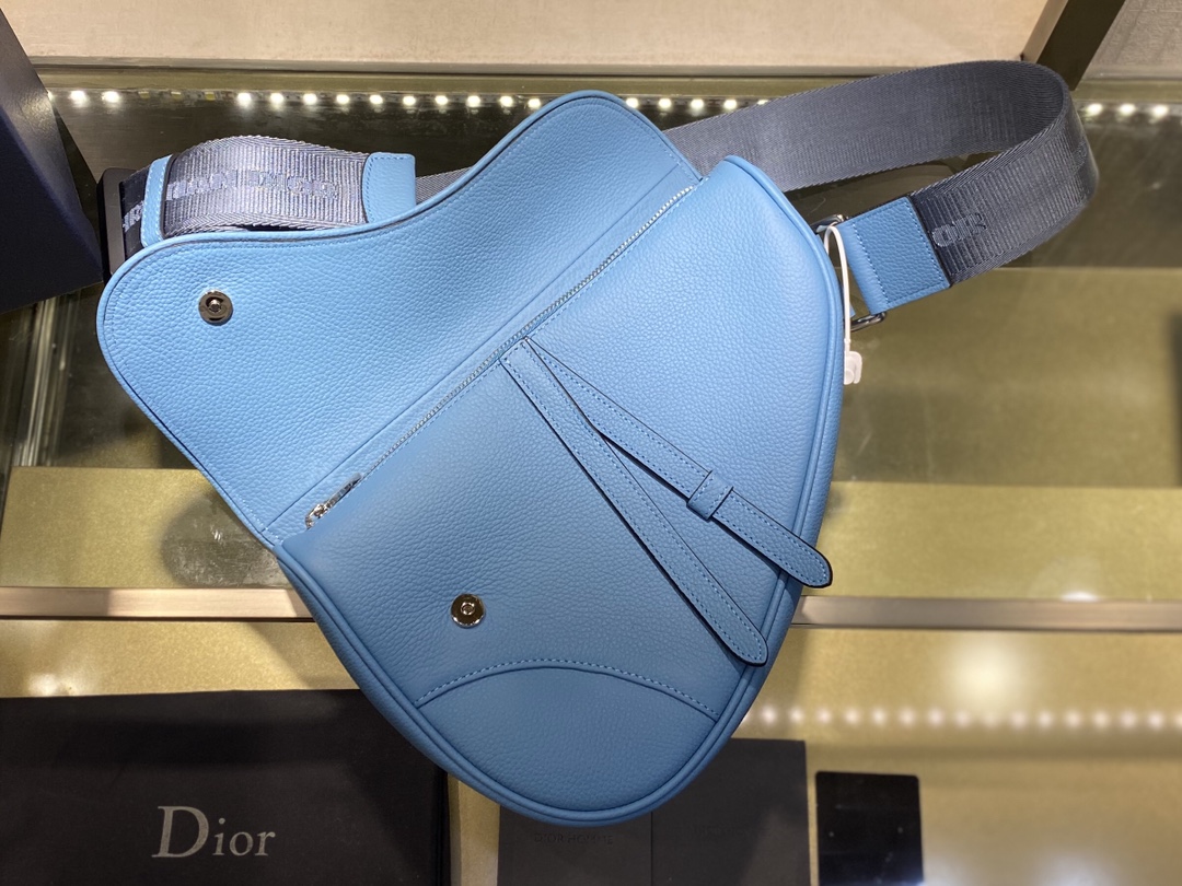 SADDLE BAG, Blue Grained Calfskin with DIOR AND SHAWN Signature, DIOR