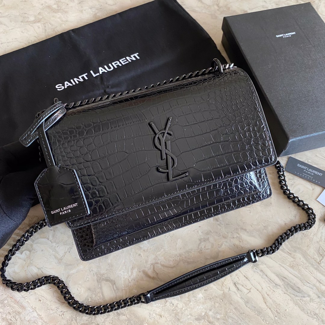 442906 SUNSET MEDIUM IN CROCODILE EMBOSSED SHINY LEATHER, YSL Saint Laurent