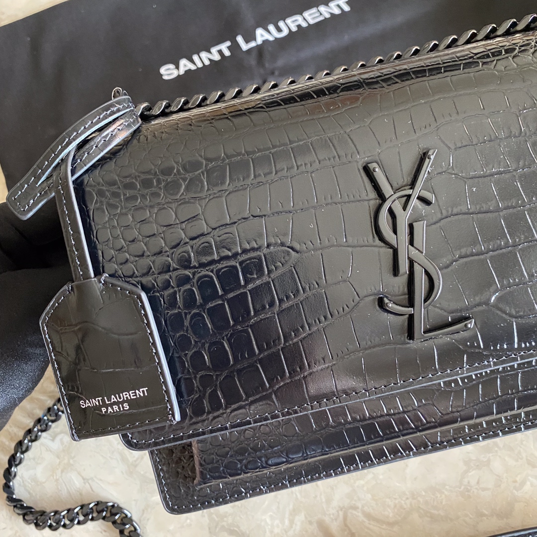 442906 SUNSET MEDIUM IN CROCODILE EMBOSSED SHINY LEATHER, YSL Saint Laurent