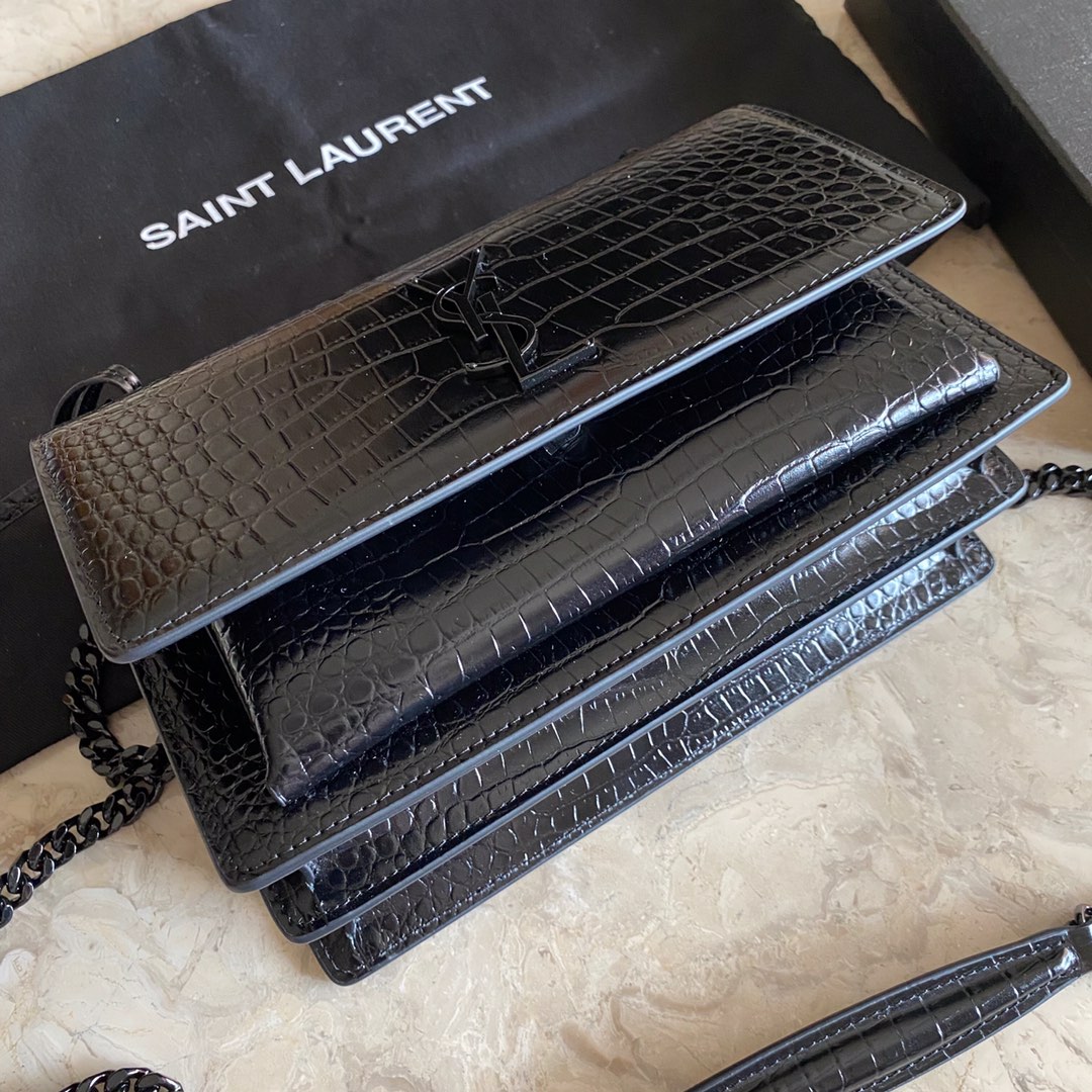 442906 SUNSET MEDIUM IN CROCODILE EMBOSSED SHINY LEATHER, YSL Saint Laurent