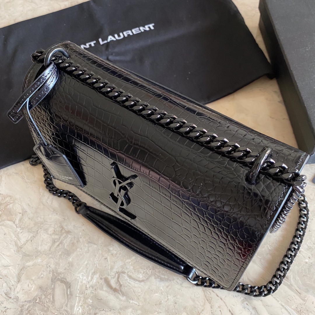 442906 SUNSET MEDIUM IN CROCODILE EMBOSSED SHINY LEATHER, YSL Saint Laurent