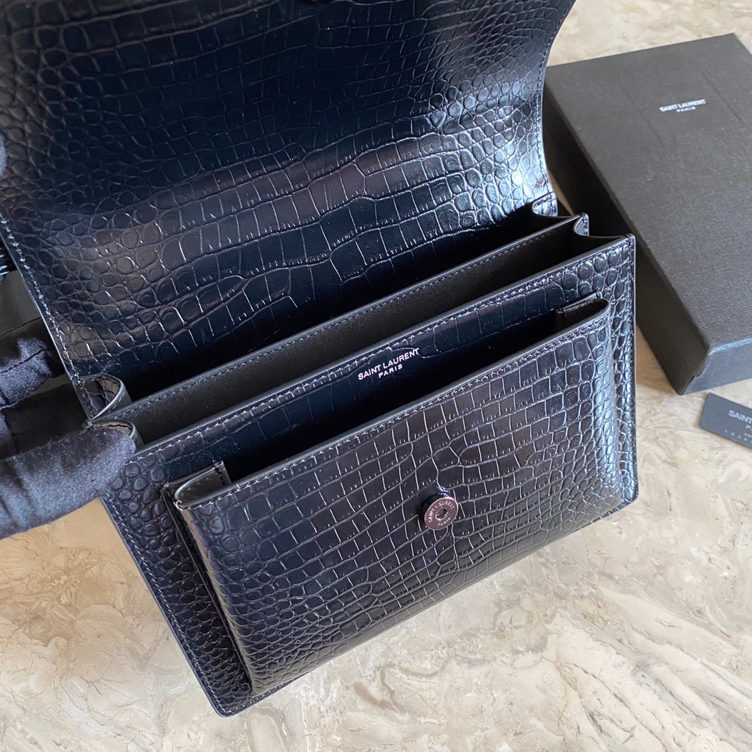 442906 SUNSET MEDIUM IN CROCODILE EMBOSSED SHINY LEATHER, YSL Saint Laurent