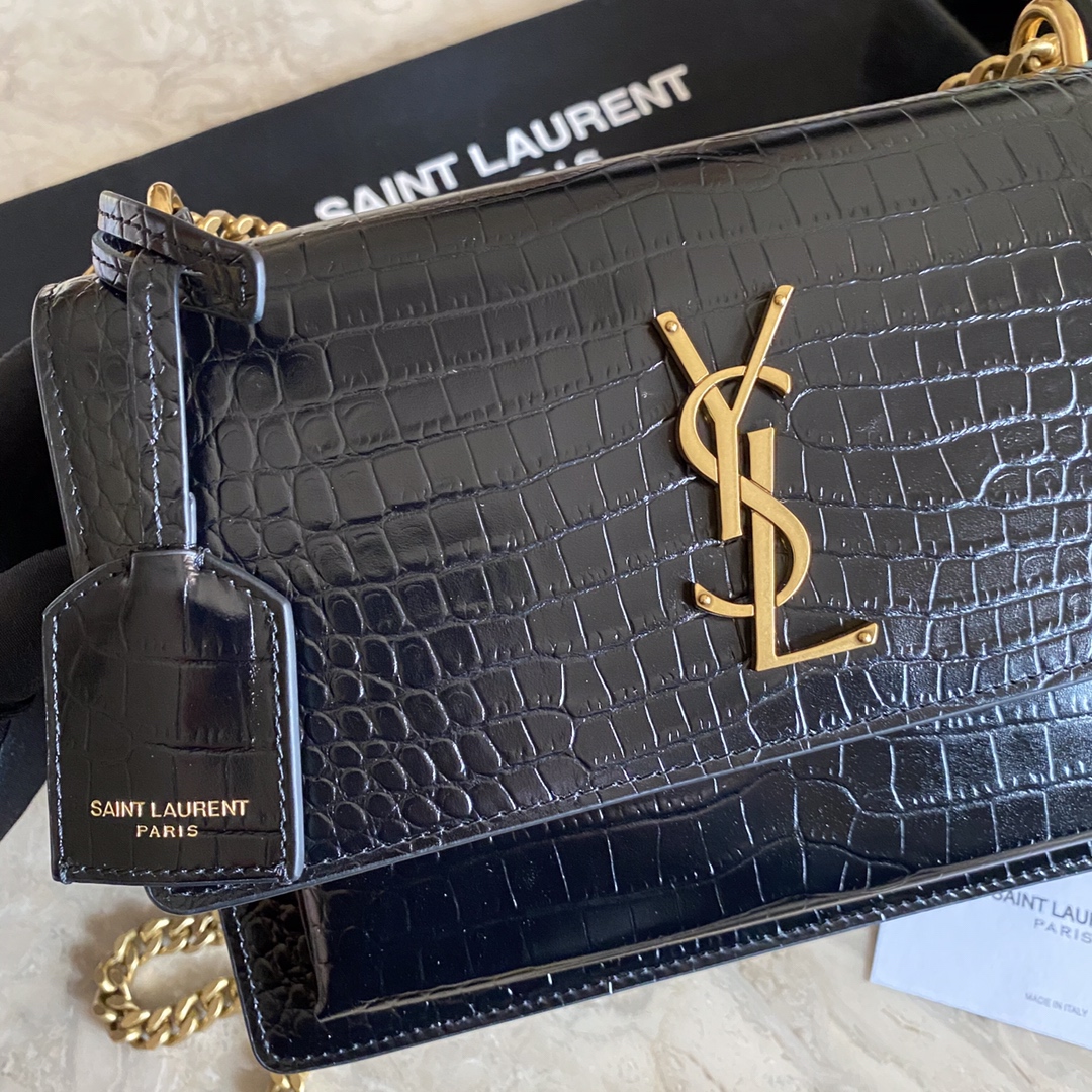 442906 SUNSET MEDIUM IN CROCODILE EMBOSSED SHINY LEATHER, YSL Saint Laurent