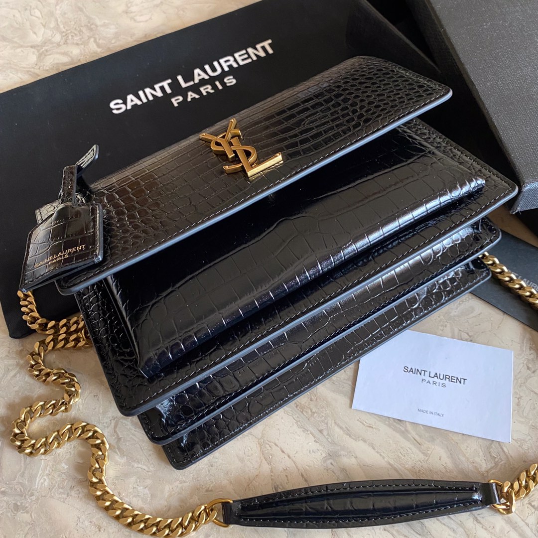 442906 SUNSET MEDIUM IN CROCODILE EMBOSSED SHINY LEATHER, YSL Saint Laurent