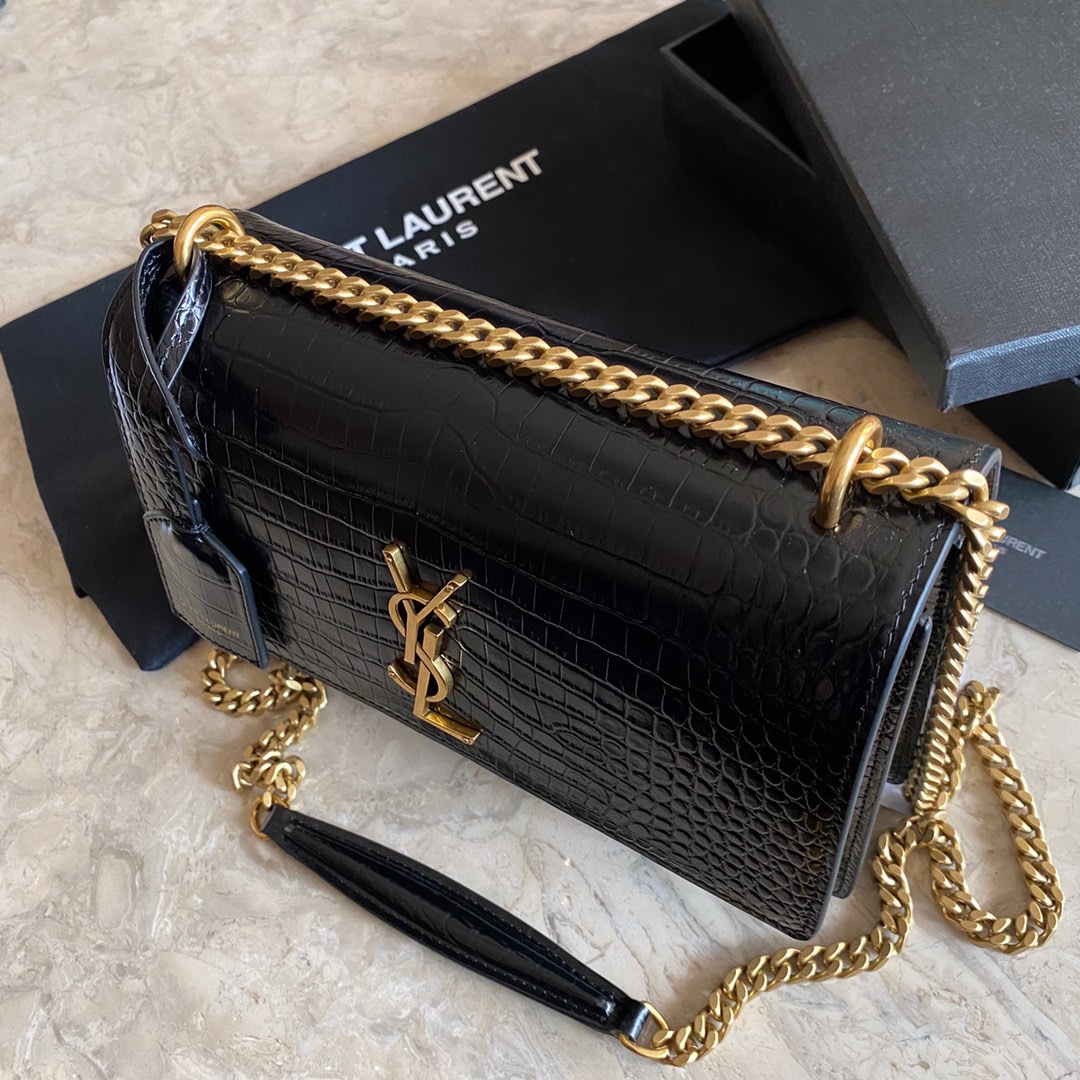 442906 SUNSET MEDIUM IN CROCODILE EMBOSSED SHINY LEATHER, YSL Saint Laurent