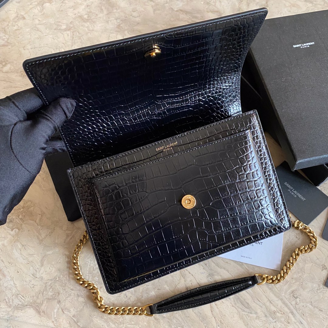 442906 SUNSET MEDIUM IN CROCODILE EMBOSSED SHINY LEATHER, YSL Saint Laurent