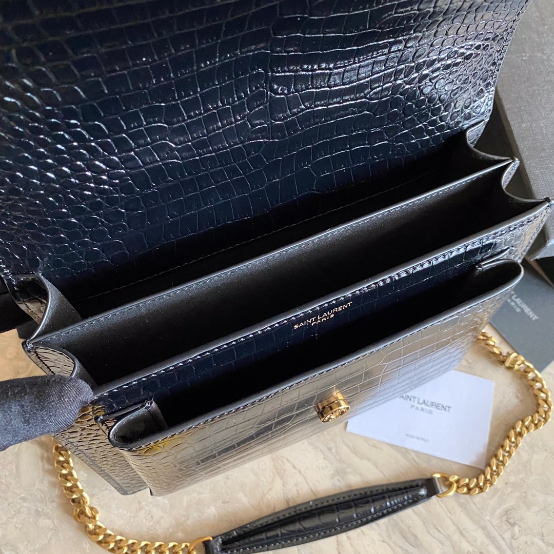 442906 SUNSET MEDIUM IN CROCODILE EMBOSSED SHINY LEATHER, YSL Saint Laurent