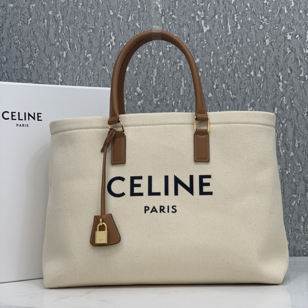 HORIZONTAL CABAS CELINE IN CANVAS WITH CELINE PRINT AND CALFSKIN