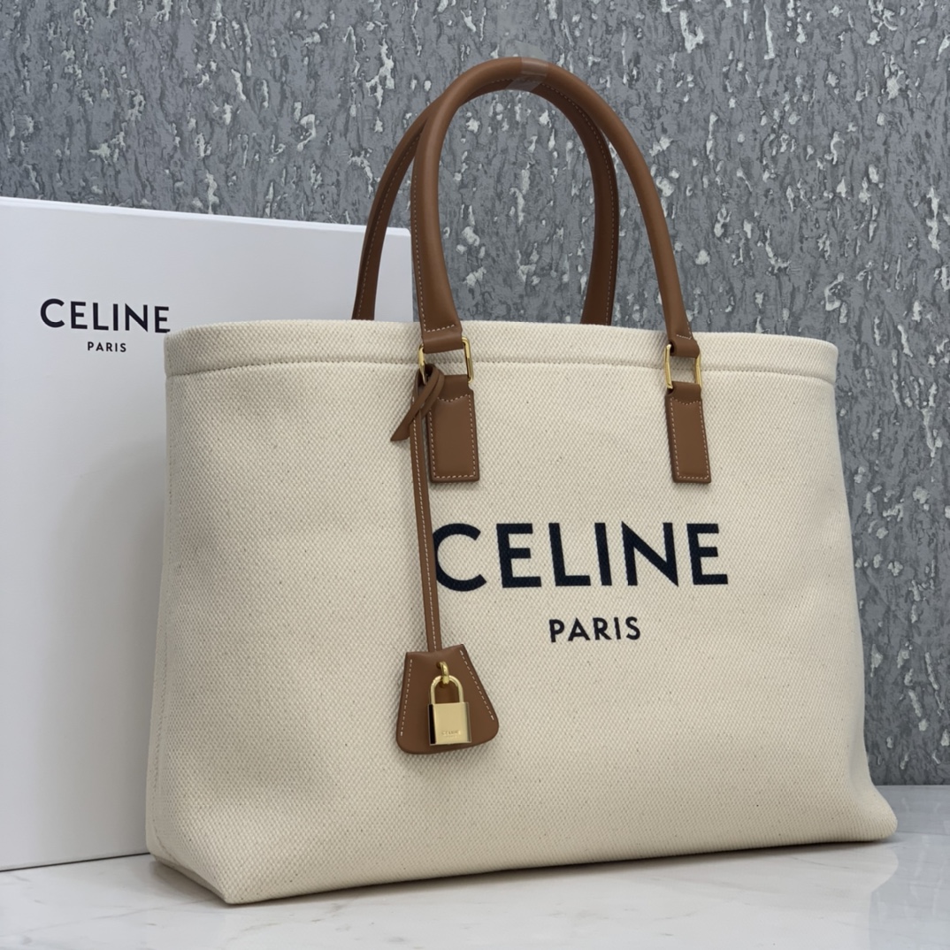 HORIZONTAL CABAS CELINE IN CANVAS WITH CELINE PRINT AND CALFSKIN