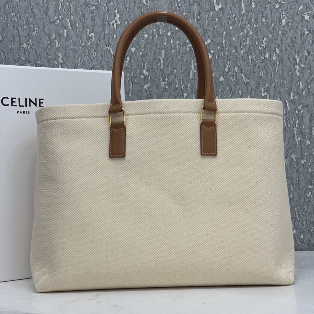 HORIZONTAL CABAS CELINE IN CANVAS WITH CELINE PRINT AND CALFSKIN
