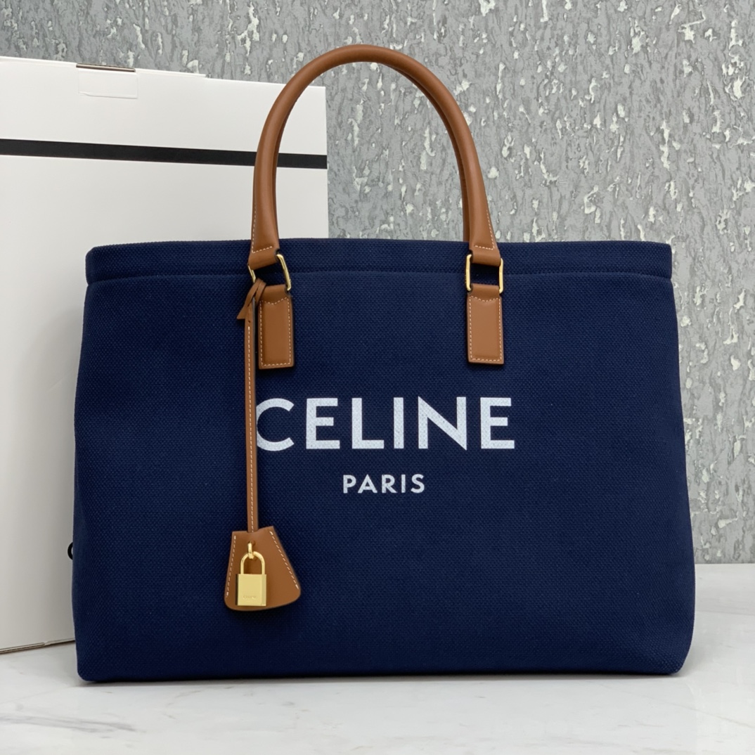 HORIZONTAL CABAS CELINE IN CANVAS WITH CELINE PRINT AND CALFSKIN