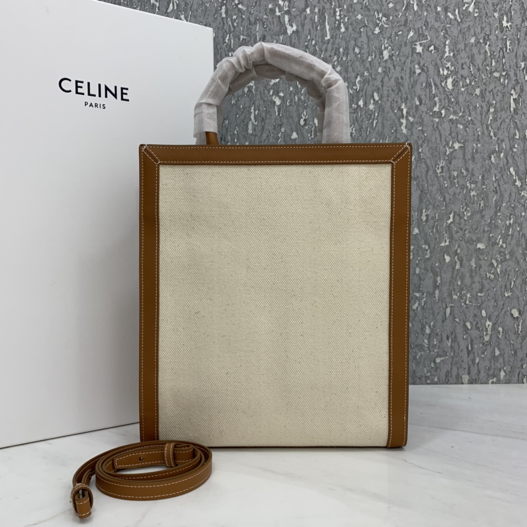 SMALL VERTICAL CABAS CELINE IN CANVAS WITH CELINE PRINT AND CALFSKIN