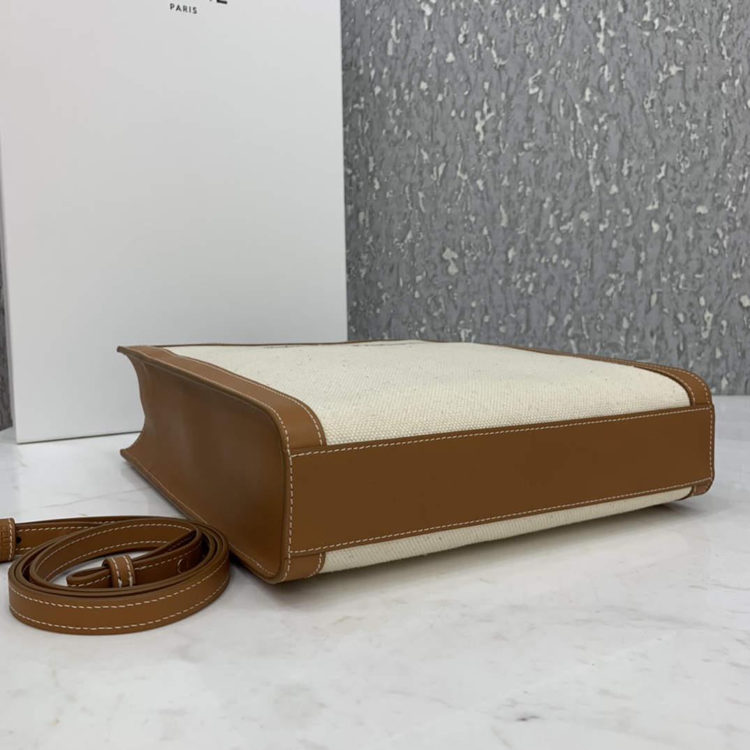 SMALL VERTICAL CABAS CELINE IN CANVAS WITH CELINE PRINT AND CALFSKIN