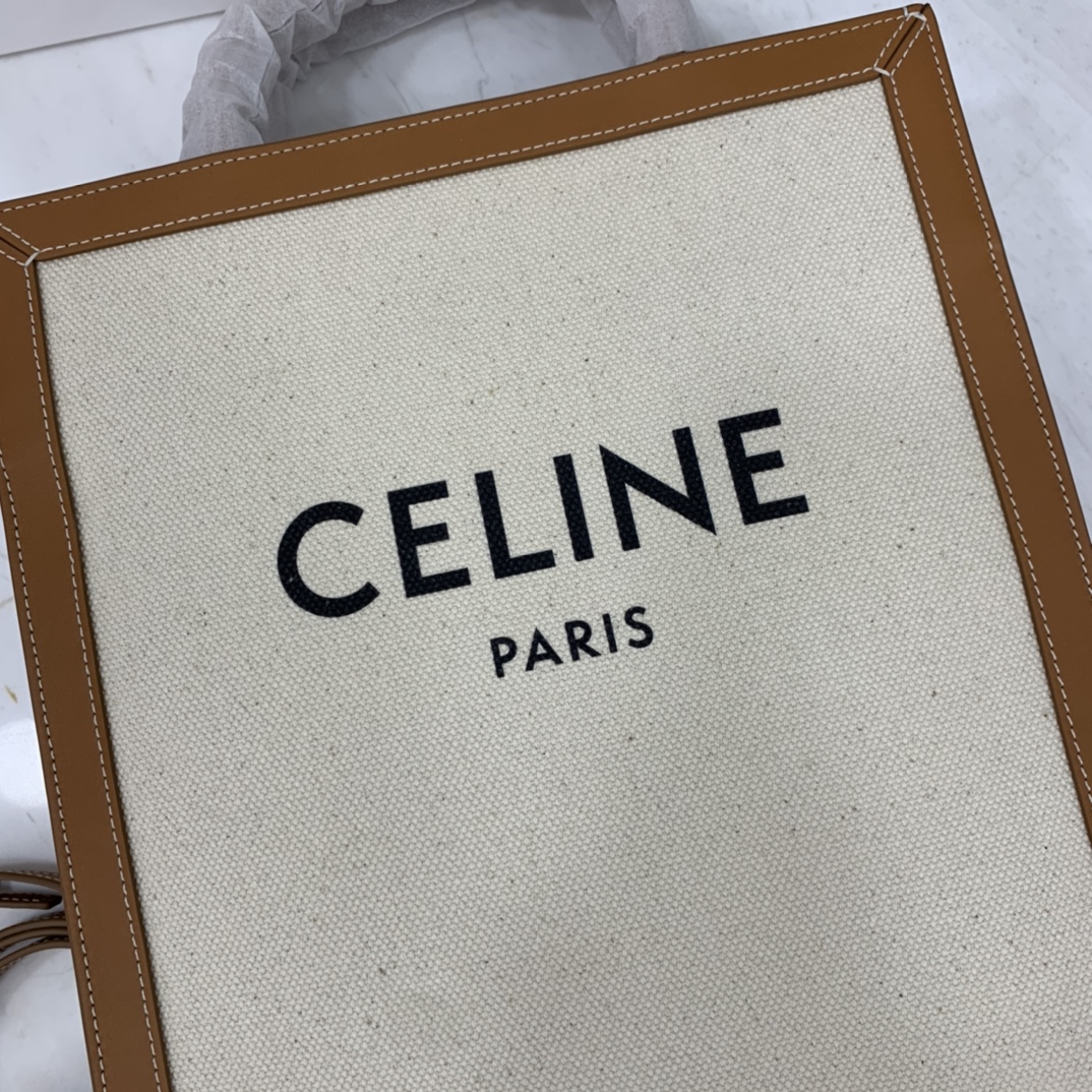 SMALL VERTICAL CABAS CELINE IN CANVAS WITH CELINE PRINT AND CALFSKIN