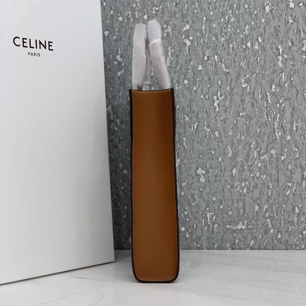 SMALL VERTICAL CABAS CELINE IN CANVAS WITH CELINE PRINT AND CALFSKIN
