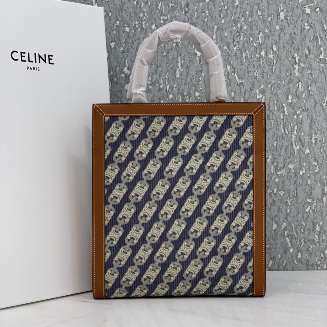 SMALL VERTICAL CABAS CELINE IN CANVAS WITH CELINE PRINT AND CALFSKIN