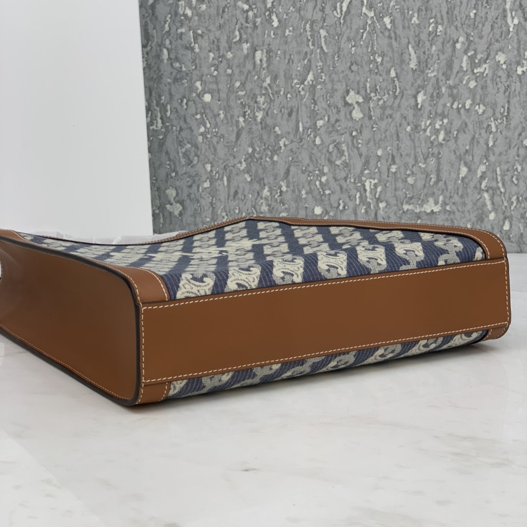 SMALL VERTICAL CABAS CELINE IN CANVAS WITH CELINE PRINT AND CALFSKIN
