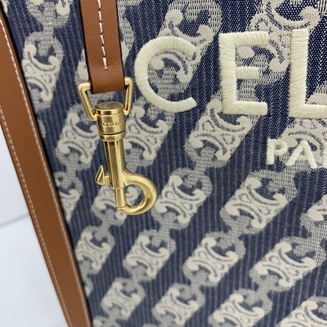 SMALL VERTICAL CABAS CELINE IN CANVAS WITH CELINE PRINT AND CALFSKIN