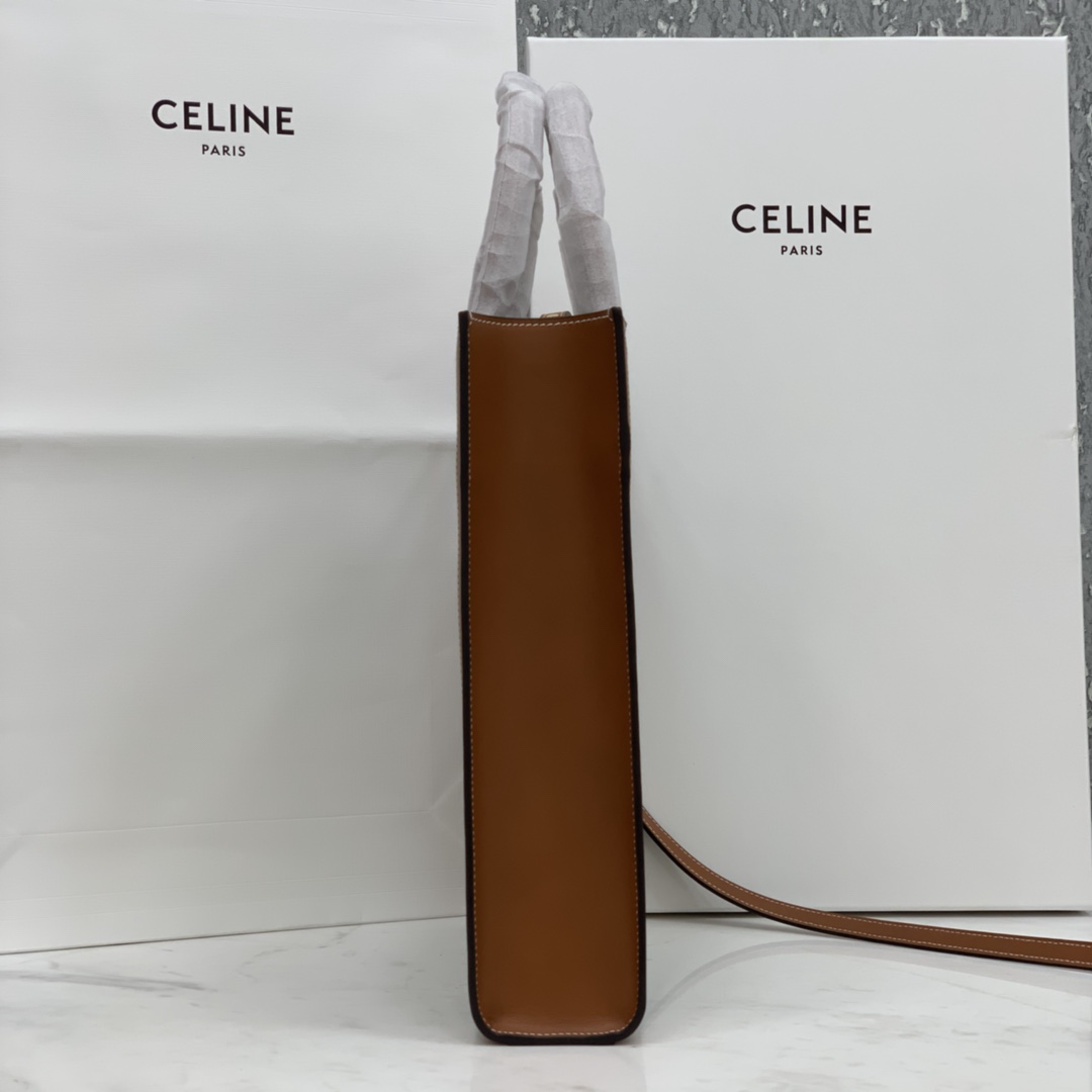 SMALL VERTICAL CABAS CELINE IN CANVAS WITH CELINE PRINT AND CALFSKIN