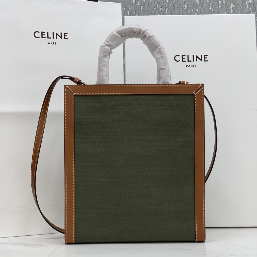 SMALL VERTICAL CABAS CELINE IN CANVAS WITH CELINE PRINT AND CALFSKIN