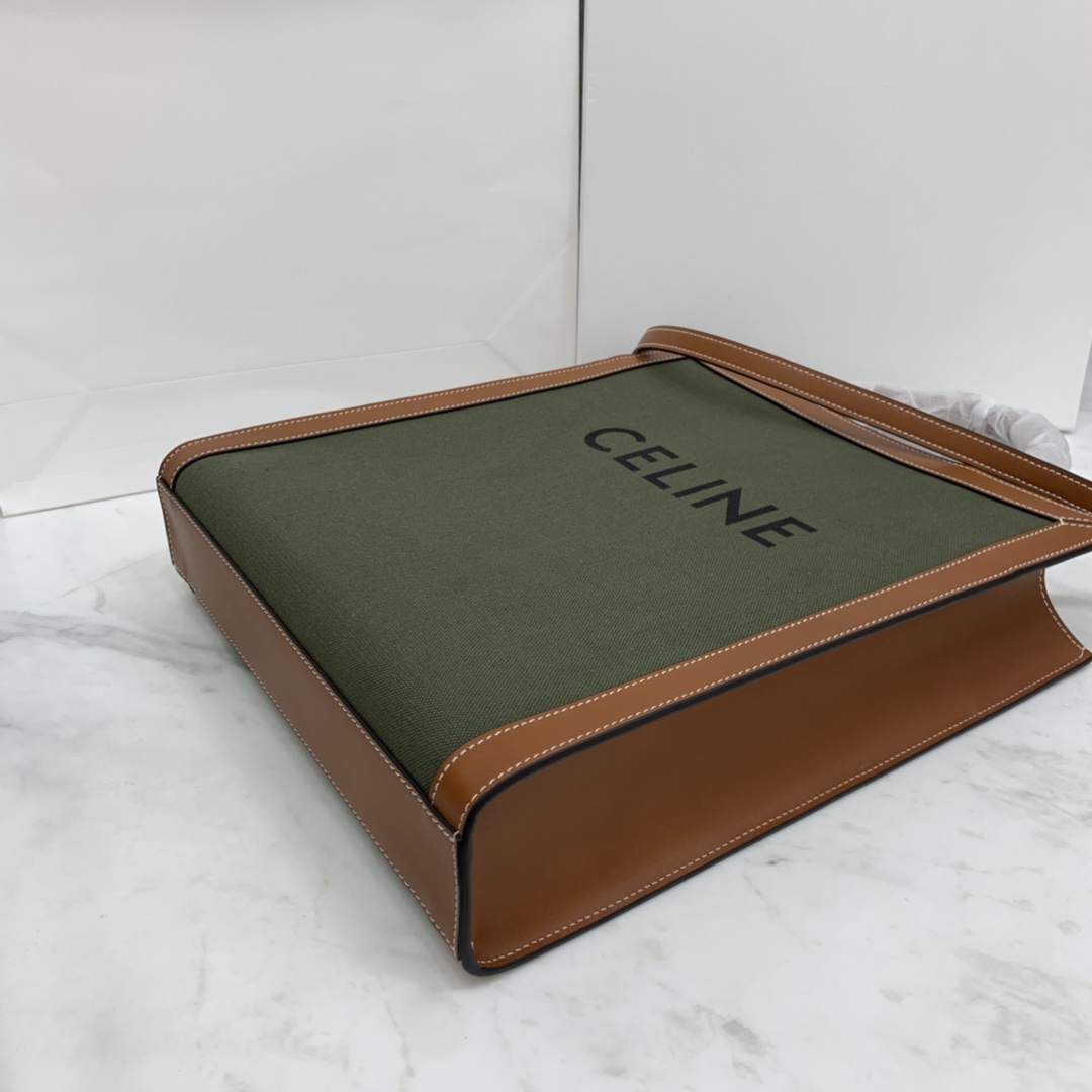 SMALL VERTICAL CABAS CELINE IN CANVAS WITH CELINE PRINT AND CALFSKIN