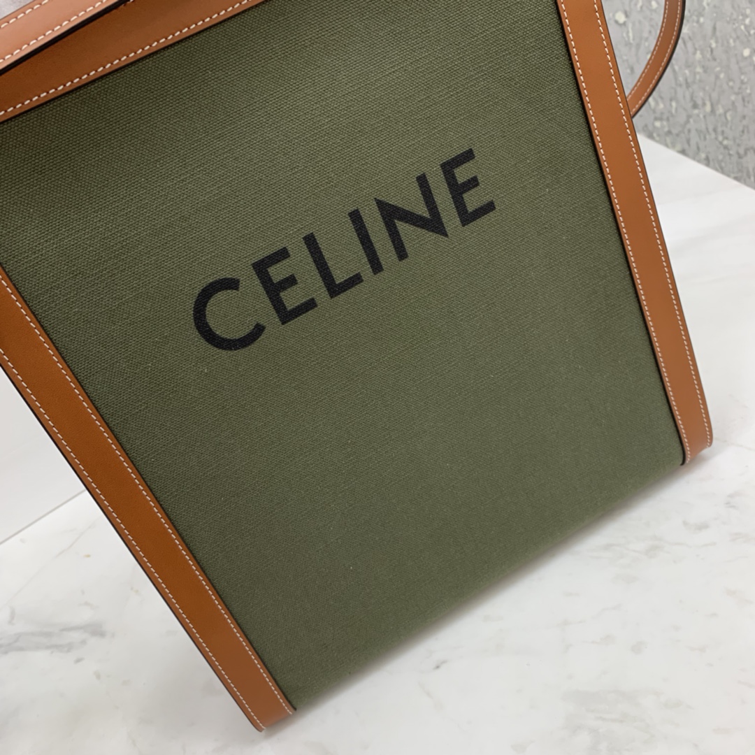 SMALL VERTICAL CABAS CELINE IN CANVAS WITH CELINE PRINT AND CALFSKIN