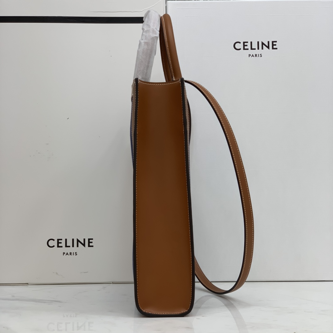 SMALL VERTICAL CABAS CELINE IN CANVAS WITH CELINE PRINT AND CALFSKIN