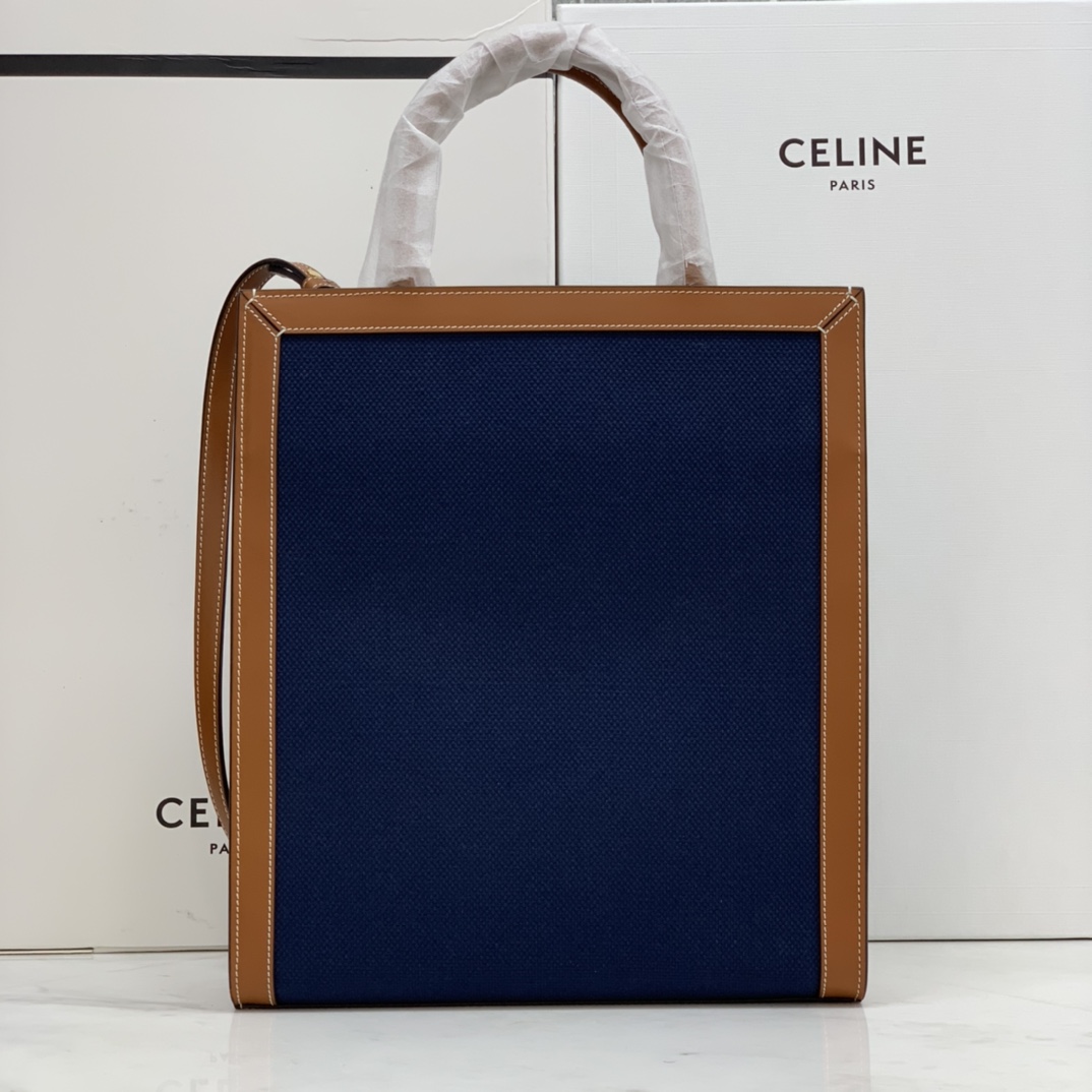 SMALL VERTICAL CABAS CELINE IN CANVAS WITH CELINE PRINT AND CALFSKIN
