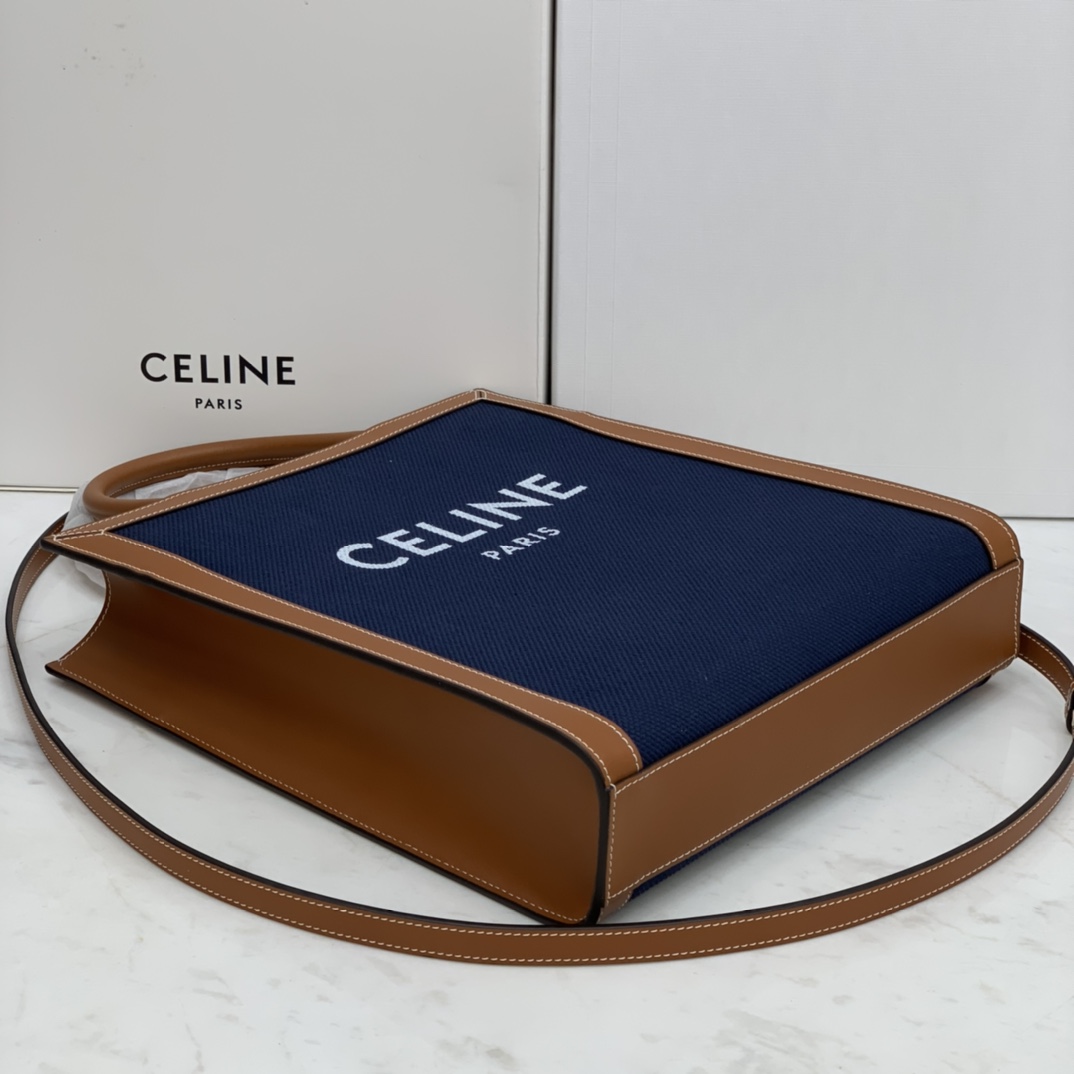 SMALL VERTICAL CABAS CELINE IN CANVAS WITH CELINE PRINT AND CALFSKIN