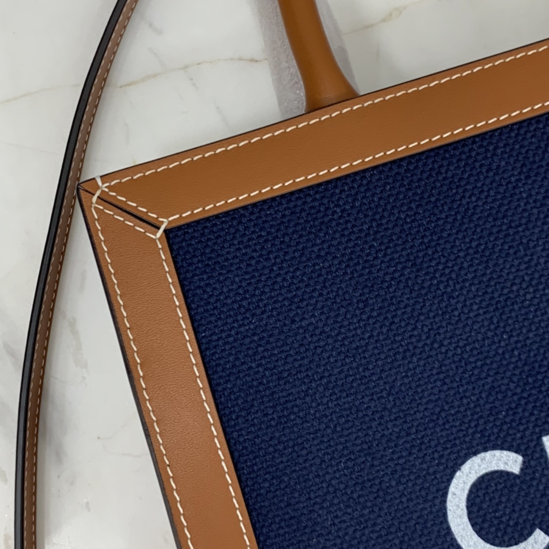 SMALL VERTICAL CABAS CELINE IN CANVAS WITH CELINE PRINT AND CALFSKIN