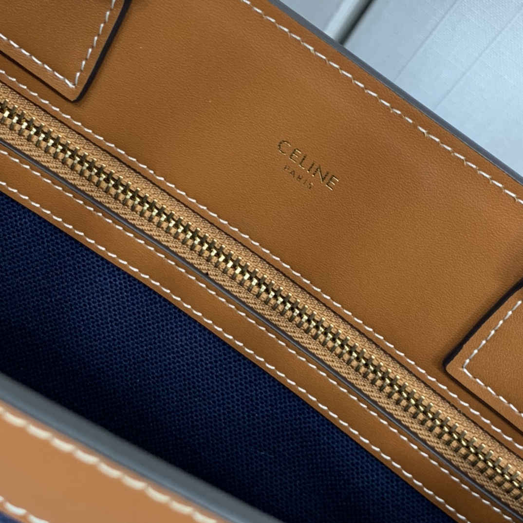 SMALL VERTICAL CABAS CELINE IN CANVAS WITH CELINE PRINT AND CALFSKIN