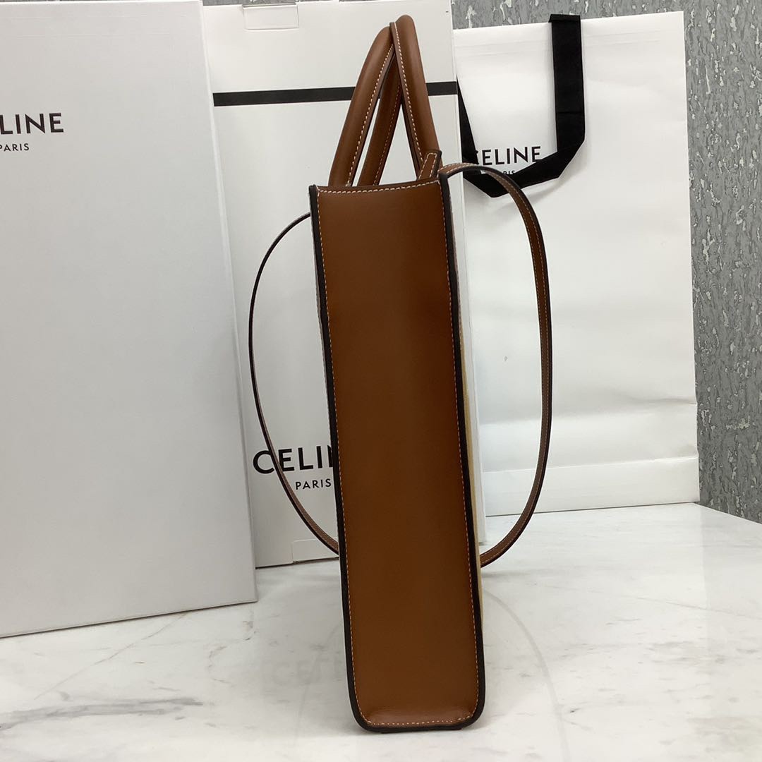 SMALL VERTICAL CABAS CELINE IN CANVAS WITH CELINE PRINT AND CALFSKIN