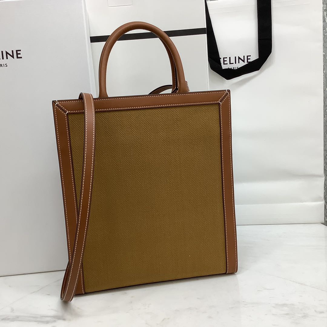 SMALL VERTICAL CABAS CELINE IN CANVAS WITH CELINE PRINT AND CALFSKIN