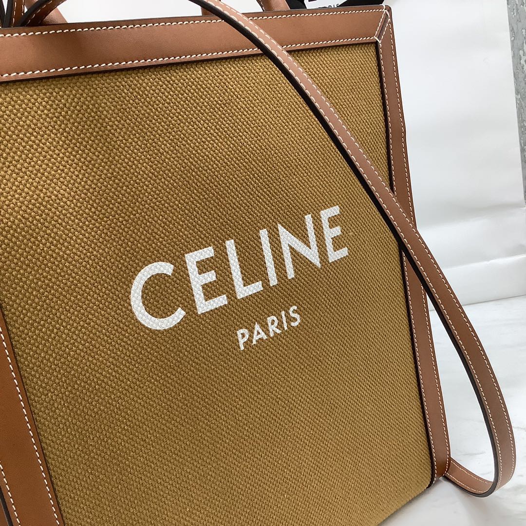 SMALL VERTICAL CABAS CELINE IN CANVAS WITH CELINE PRINT AND CALFSKIN