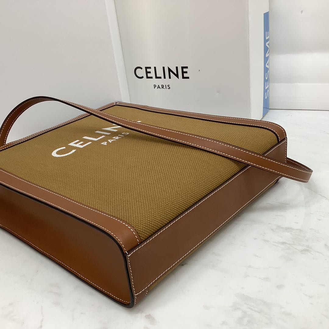 SMALL VERTICAL CABAS CELINE IN CANVAS WITH CELINE PRINT AND CALFSKIN