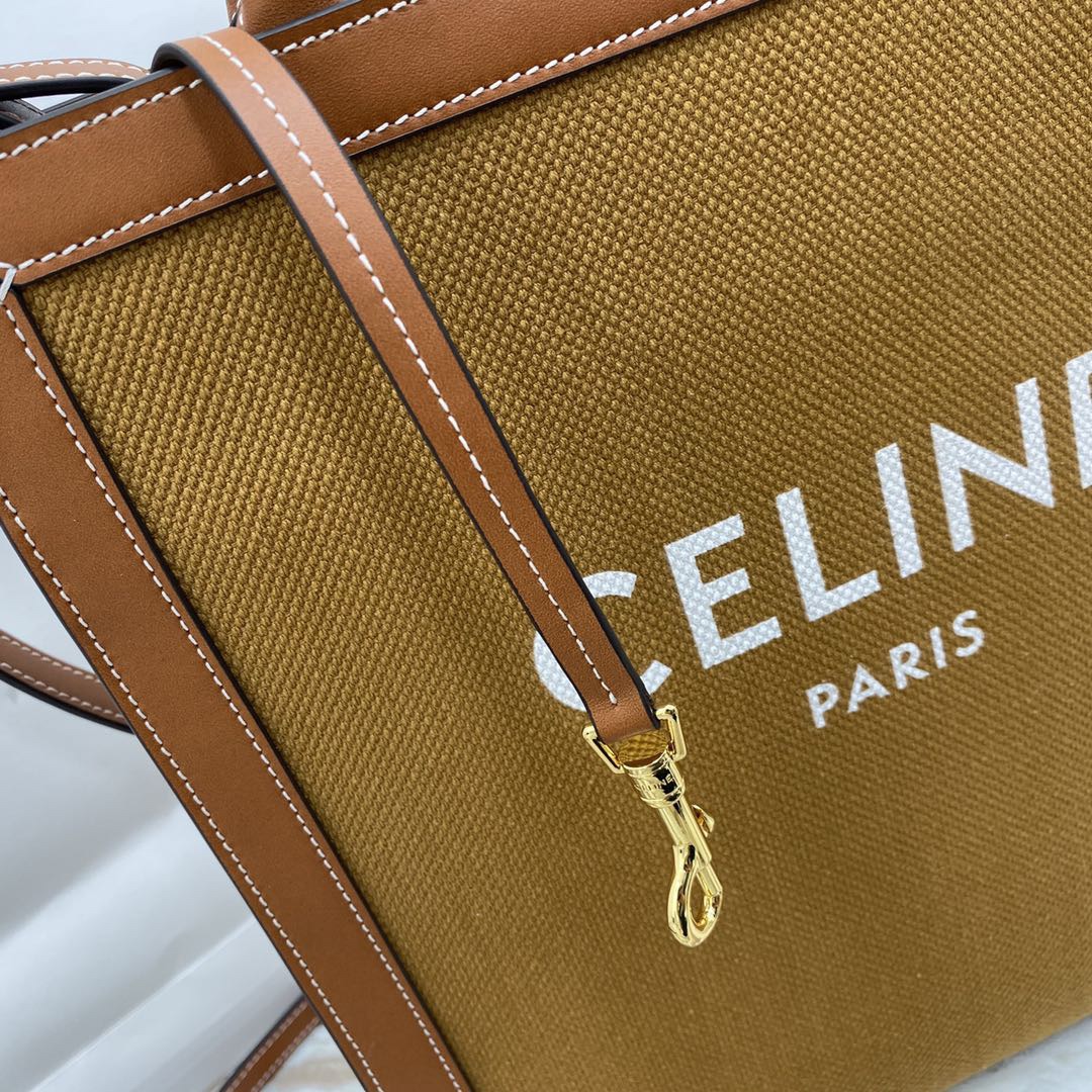 SMALL VERTICAL CABAS CELINE IN CANVAS WITH CELINE PRINT AND CALFSKIN