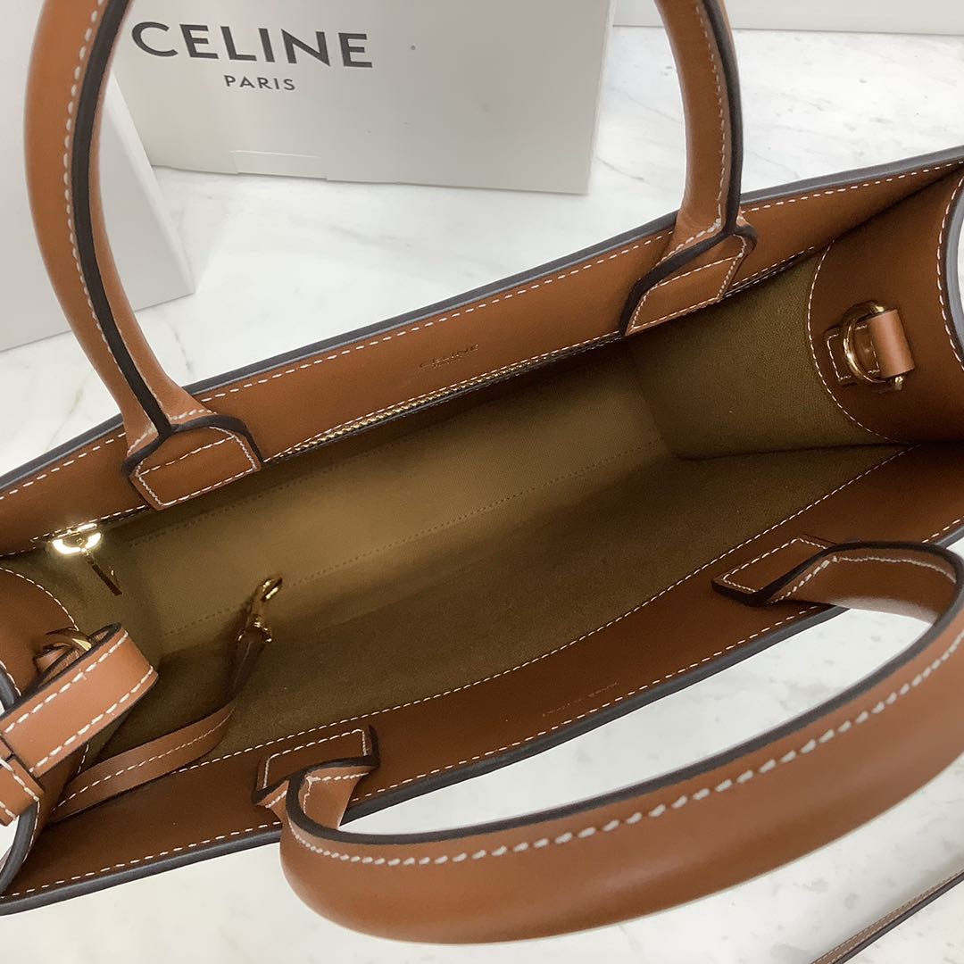 SMALL VERTICAL CABAS CELINE IN CANVAS WITH CELINE PRINT AND CALFSKIN