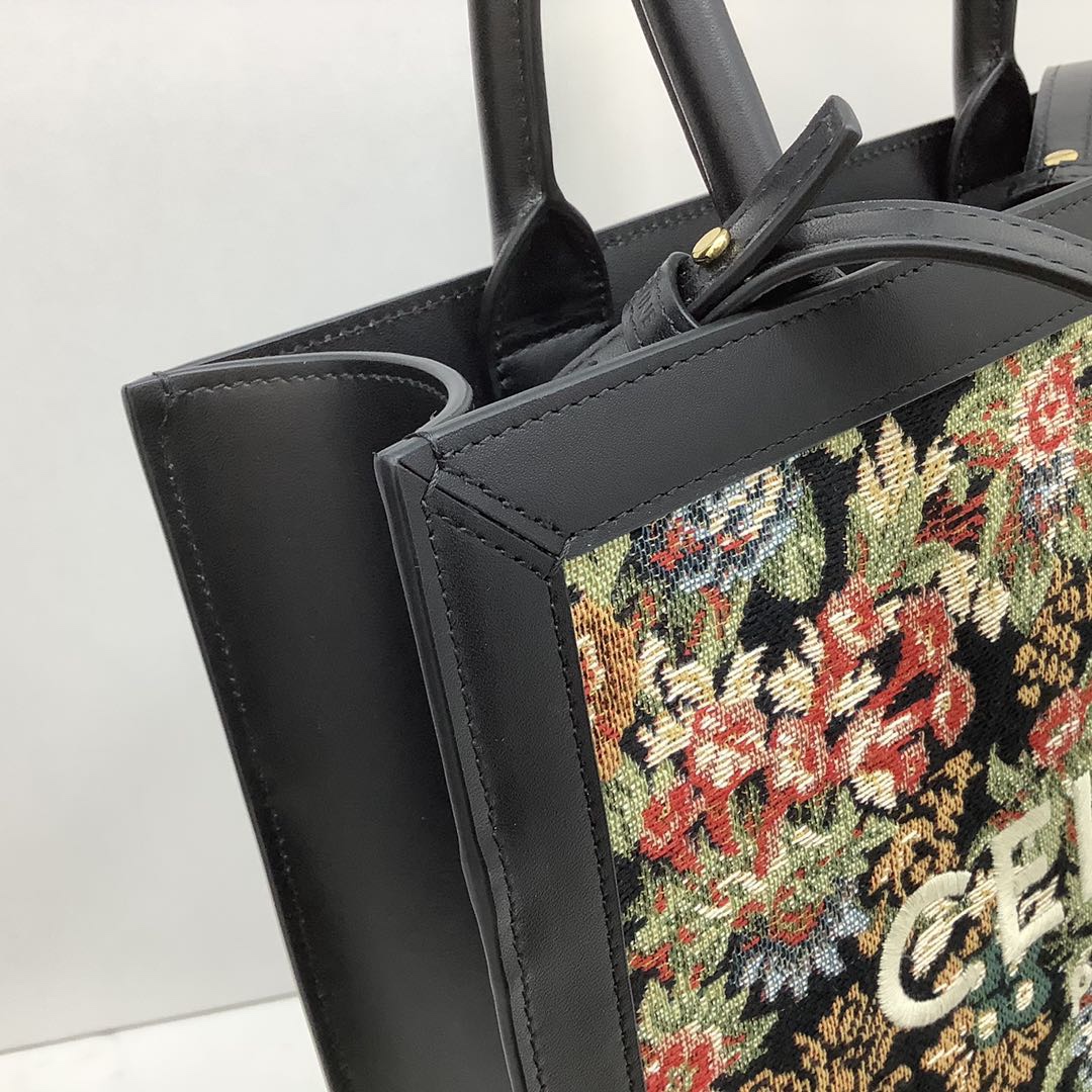 SMALL VERTICAL CABAS CELINE IN CANVAS WITH CELINE PRINT AND CALFSKIN