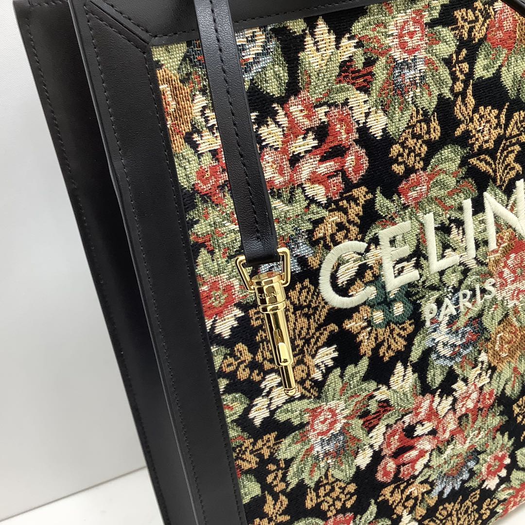 SMALL VERTICAL CABAS CELINE IN CANVAS WITH CELINE PRINT AND CALFSKIN