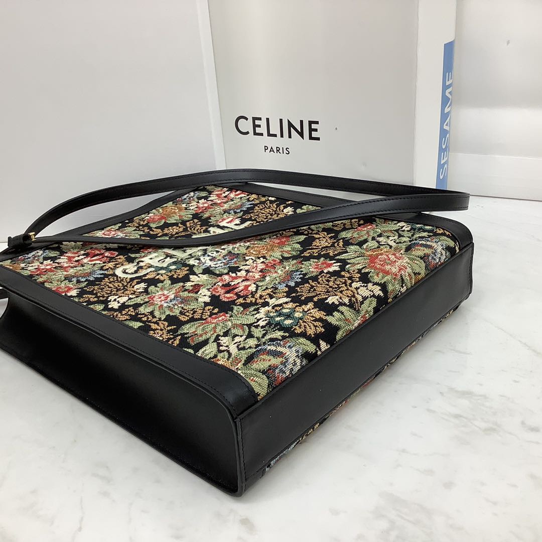 SMALL VERTICAL CABAS CELINE IN CANVAS WITH CELINE PRINT AND CALFSKIN