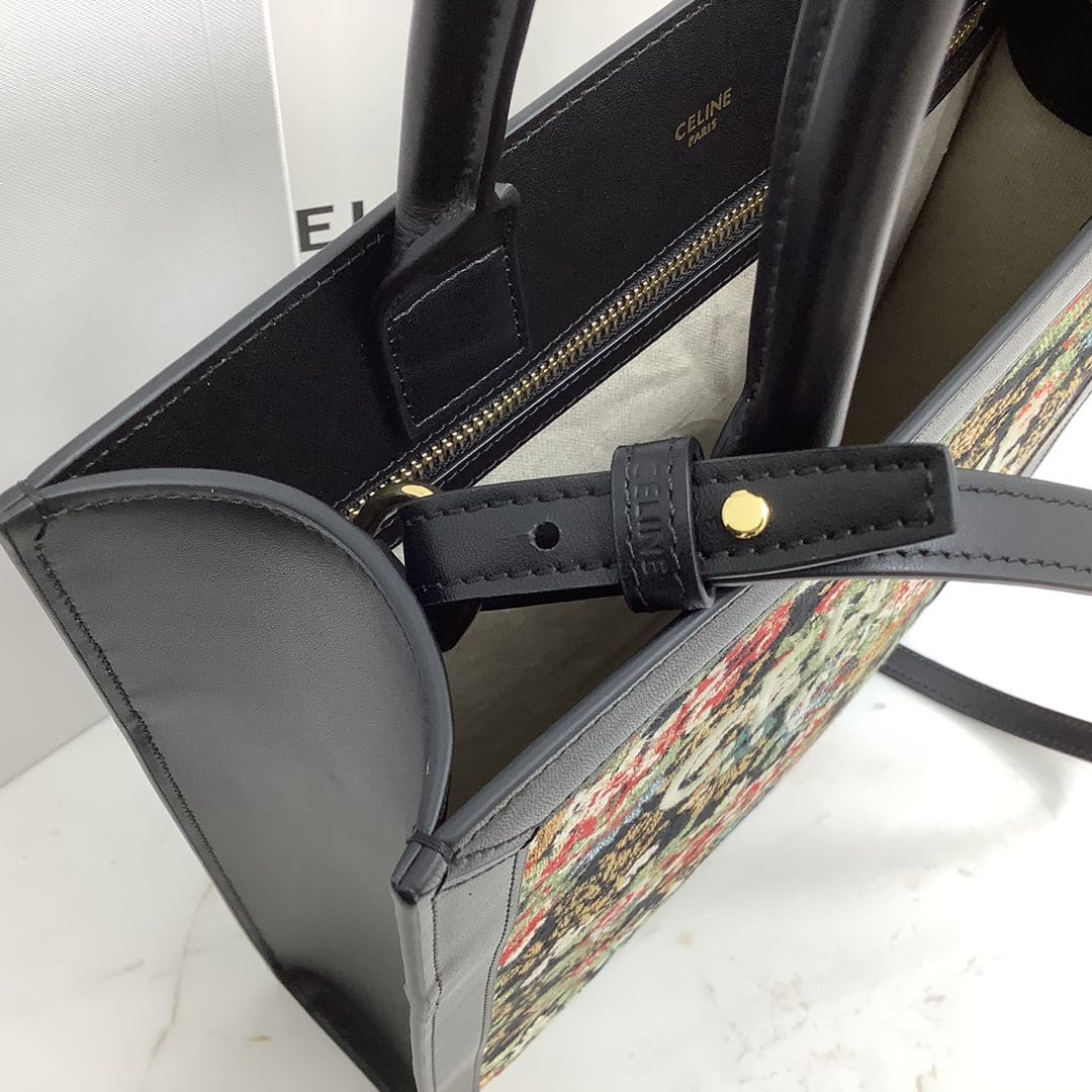 SMALL VERTICAL CABAS CELINE IN CANVAS WITH CELINE PRINT AND CALFSKIN