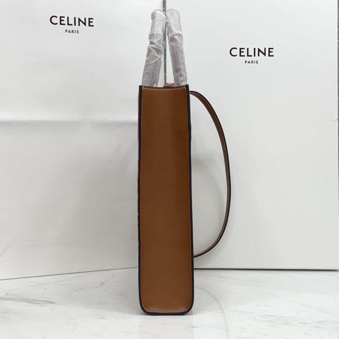SMALL VERTICAL CABAS CELINE IN CANVAS WITH CELINE PRINT AND CALFSKIN