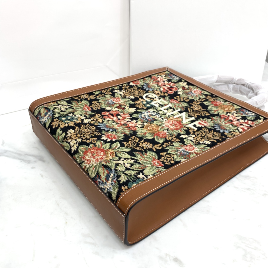 SMALL VERTICAL CABAS CELINE IN CANVAS WITH CELINE PRINT AND CALFSKIN