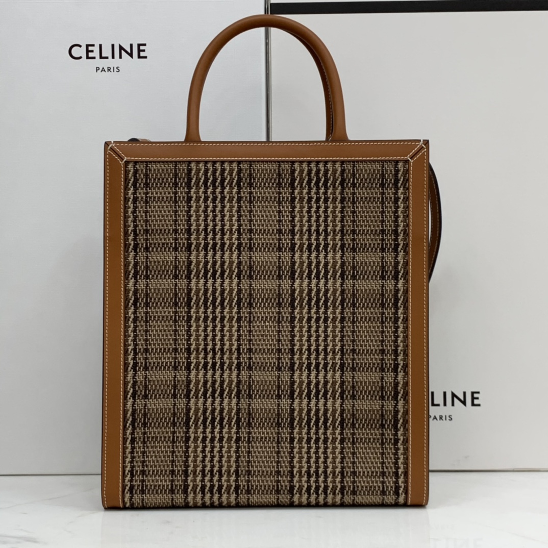 SMALL VERTICAL CABAS CELINE IN CANVAS WITH CELINE PRINT AND CALFSKIN